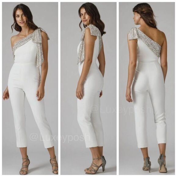 JAYGODFREY White and Silver One-Shoulder Jumpsuit - Picture 5 of 14